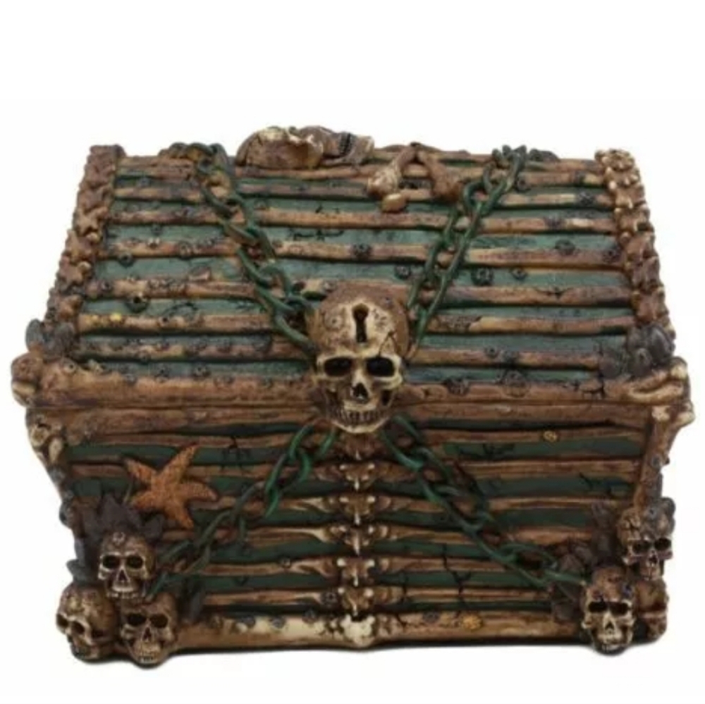 Ebros  Pirate Davy Jones Skulls & Bones Treasure Chest Jewelry Box.
